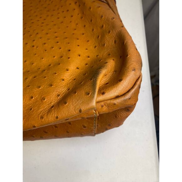 Dooney & Bourke Brown Ostrich Leather Shoulder Bag Large Boho Hobo Caramel - Picture 7 of 15